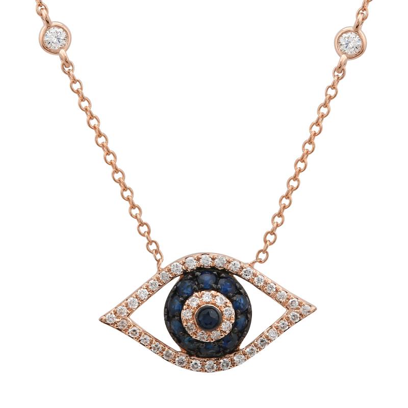 Evil eye diamond+sapphire necklaces