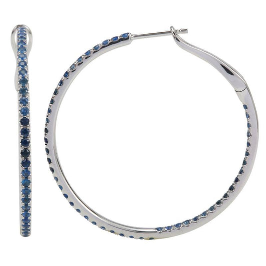 blue sapphire row hoop earring