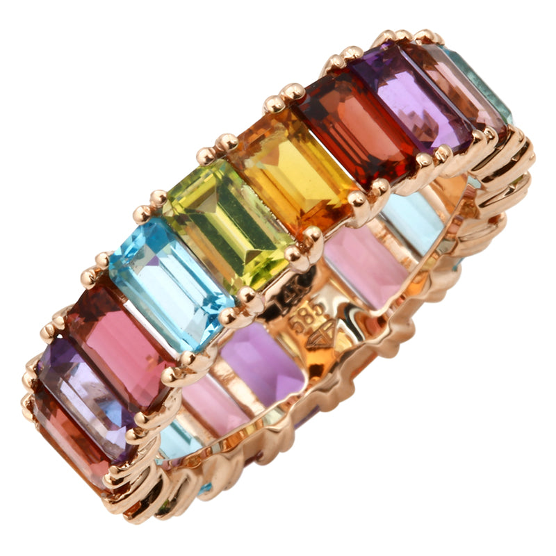 Emerald Cut Multi Color Ring