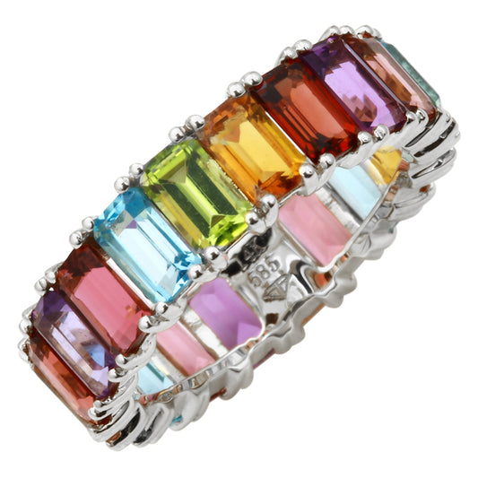 Emerald Cut Multi Color Ring