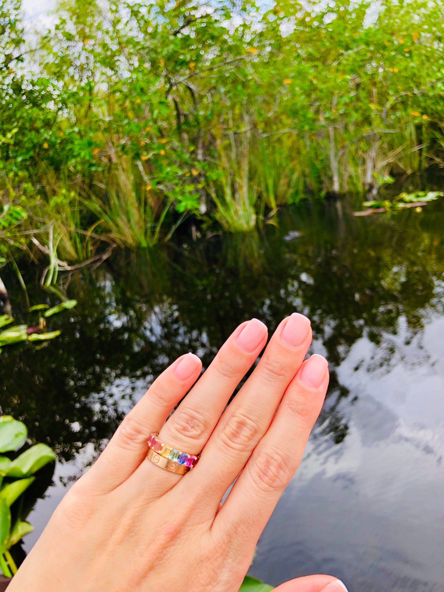 rainbow EMERALD CUT RING