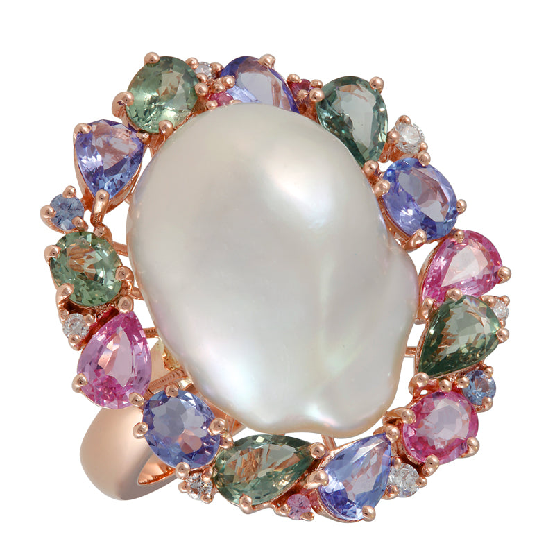 Pearl multi sapphire ring